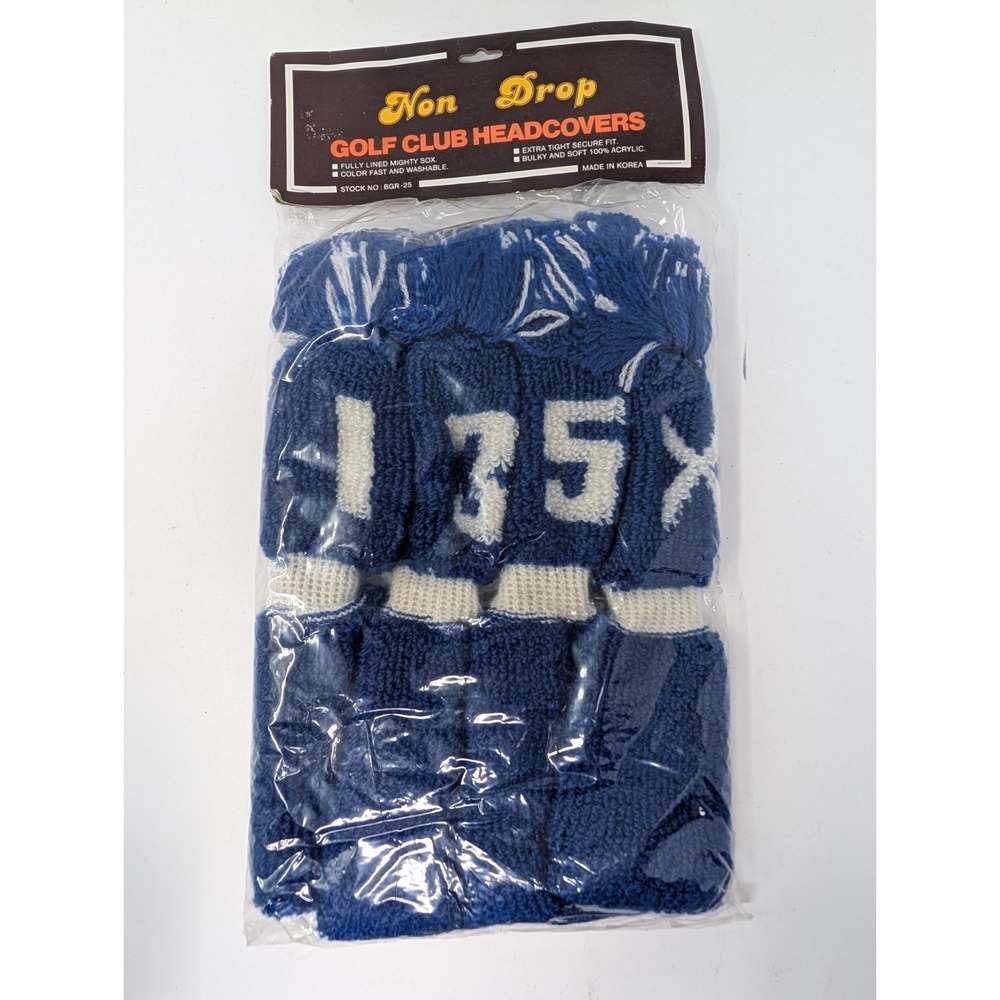 VINTAGE Golf Club Headcovers Non Drop Set 1 3 5 X Blue Knit New Old Stock Korea